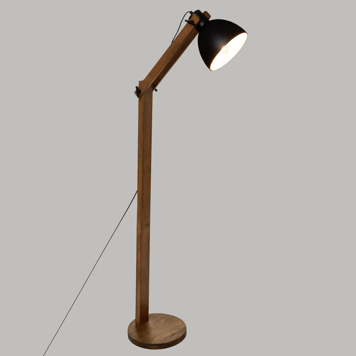 Lampadaire arc "Cuba" noir - métal & bois H158 cm