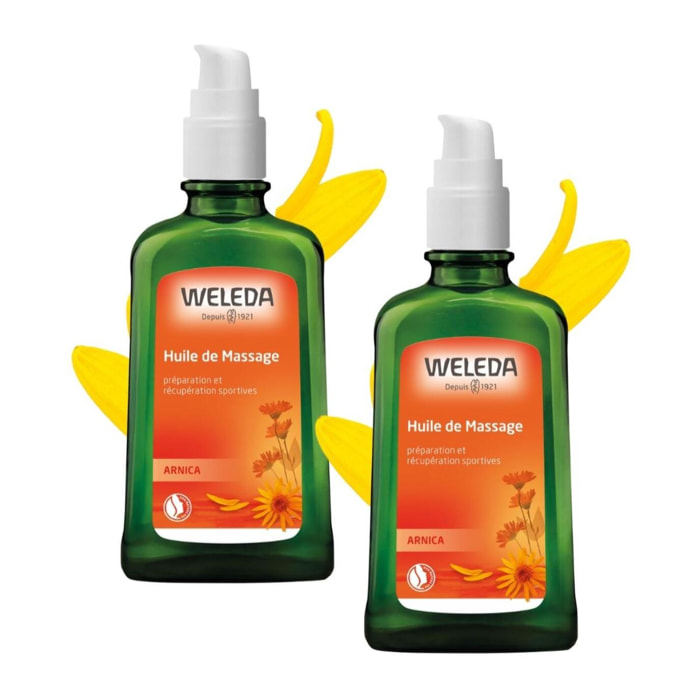WELEDA - Duo Huile de Massage à l'Arnica - Préparation et récupération sportives - Vegan*- Certifié Natrue**- Flacon-pompe 100 ml  x 2
