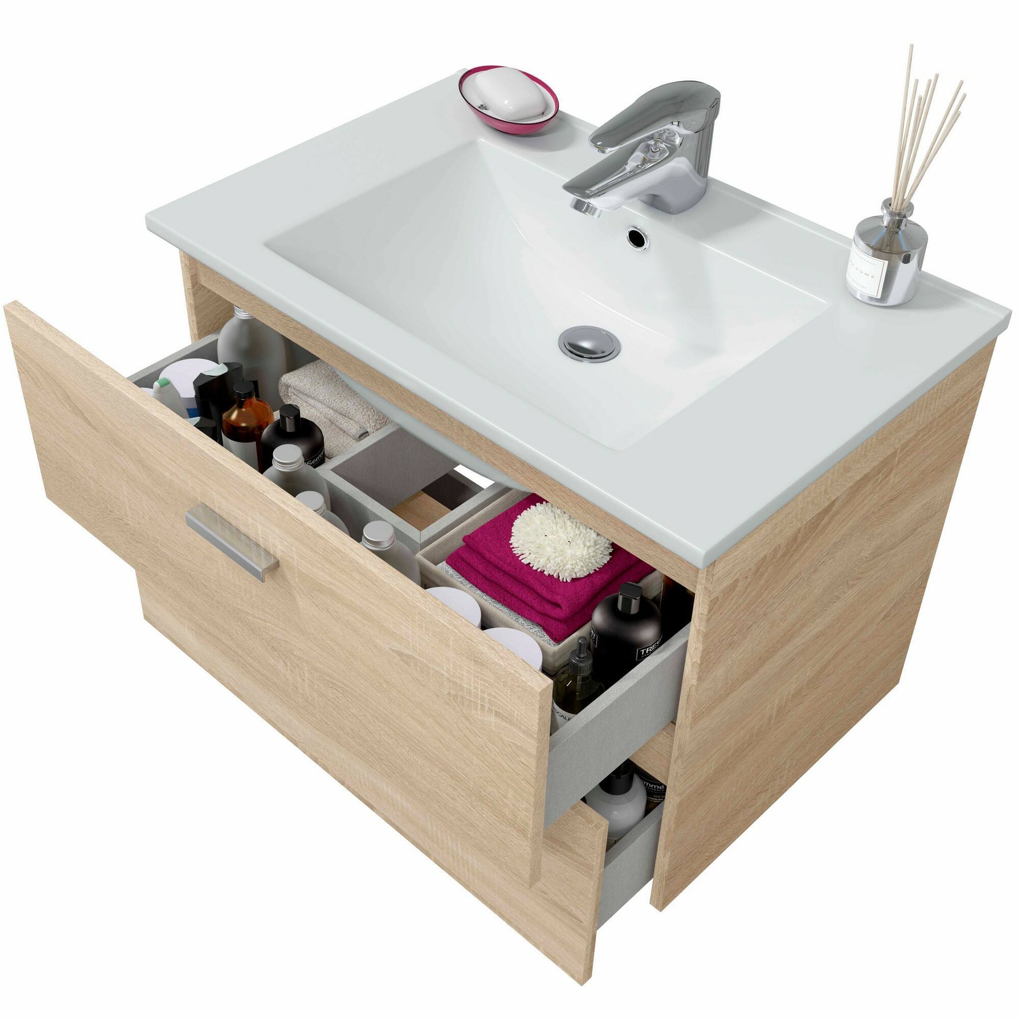 Mobile sottolavabo Tico, Mobiletto da bagno, Contenitore porta lavabo, Armadio per lavandino, 70x45 h50 cm, Rovere