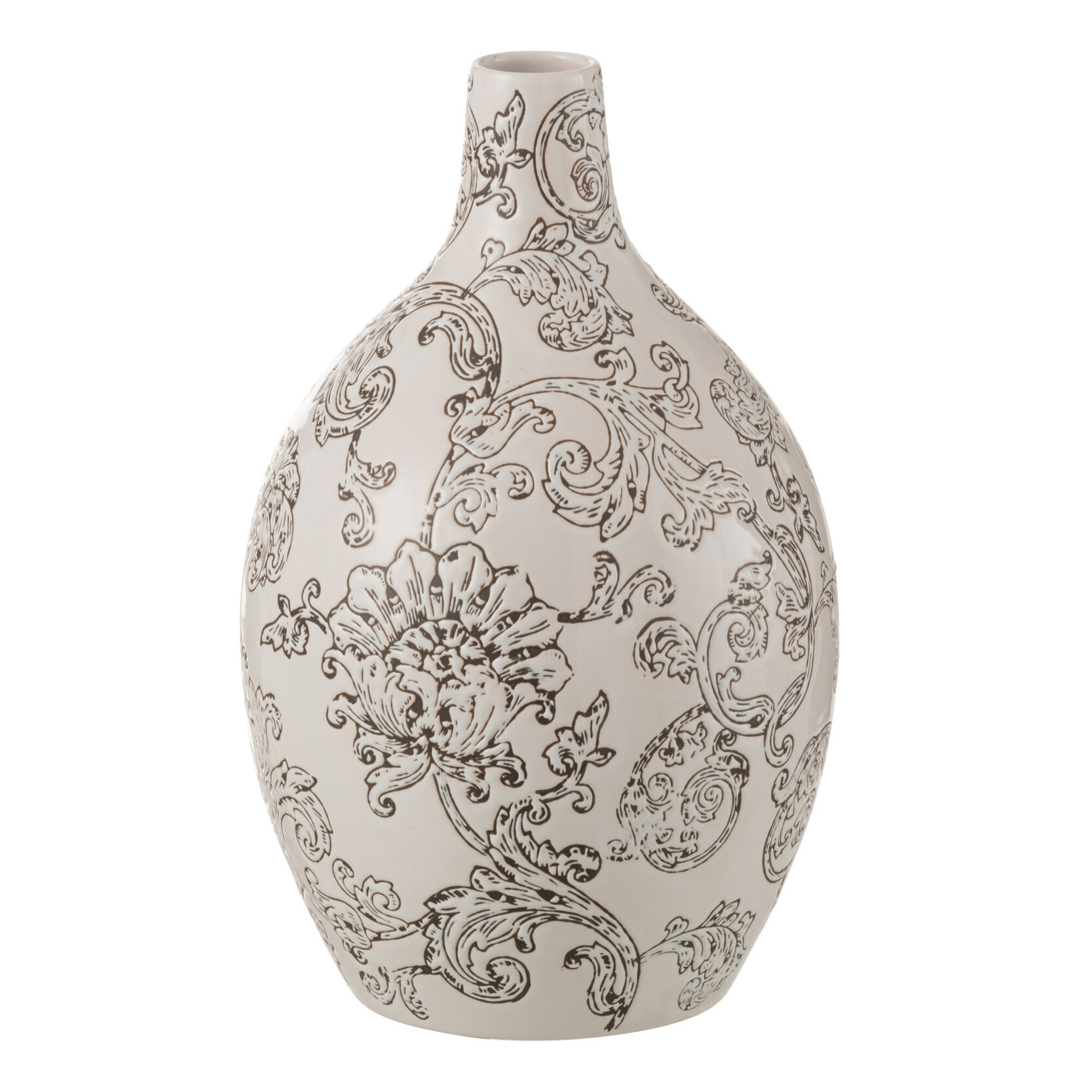 J-Line vase Zen Rond - porcelaine - blanc/noir - 30 cm de hauteur