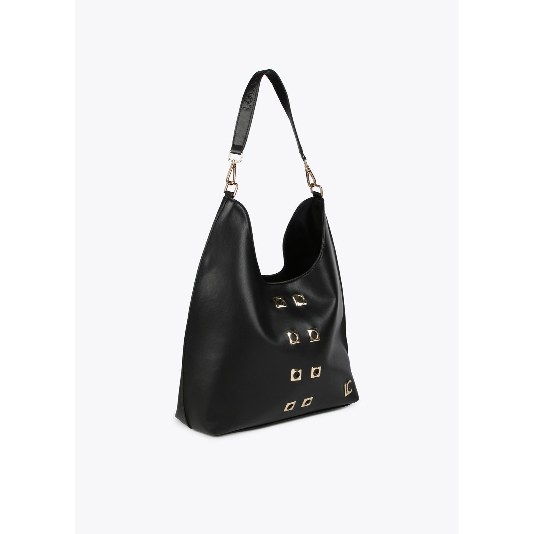 Borsa shopper con occhielli in metallo quadrati
