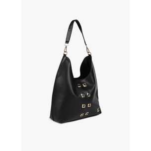 Borsa shopper con occhielli in metallo quadrati