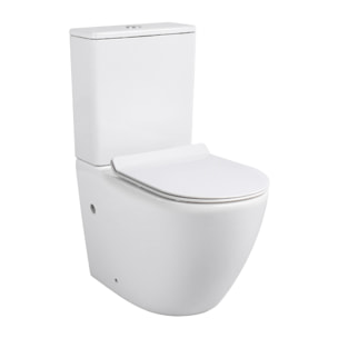 WC à poser sans bride en céramique + abattant SoftClose + réservoir de chasse, alimentation par le bas, blanc (CEPX030RREXVPBI)