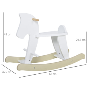 Cheval à bascule en bois - jeu à bascule bois - poignées repose-pied butées - MDF contreplaqué blanc bois naturel