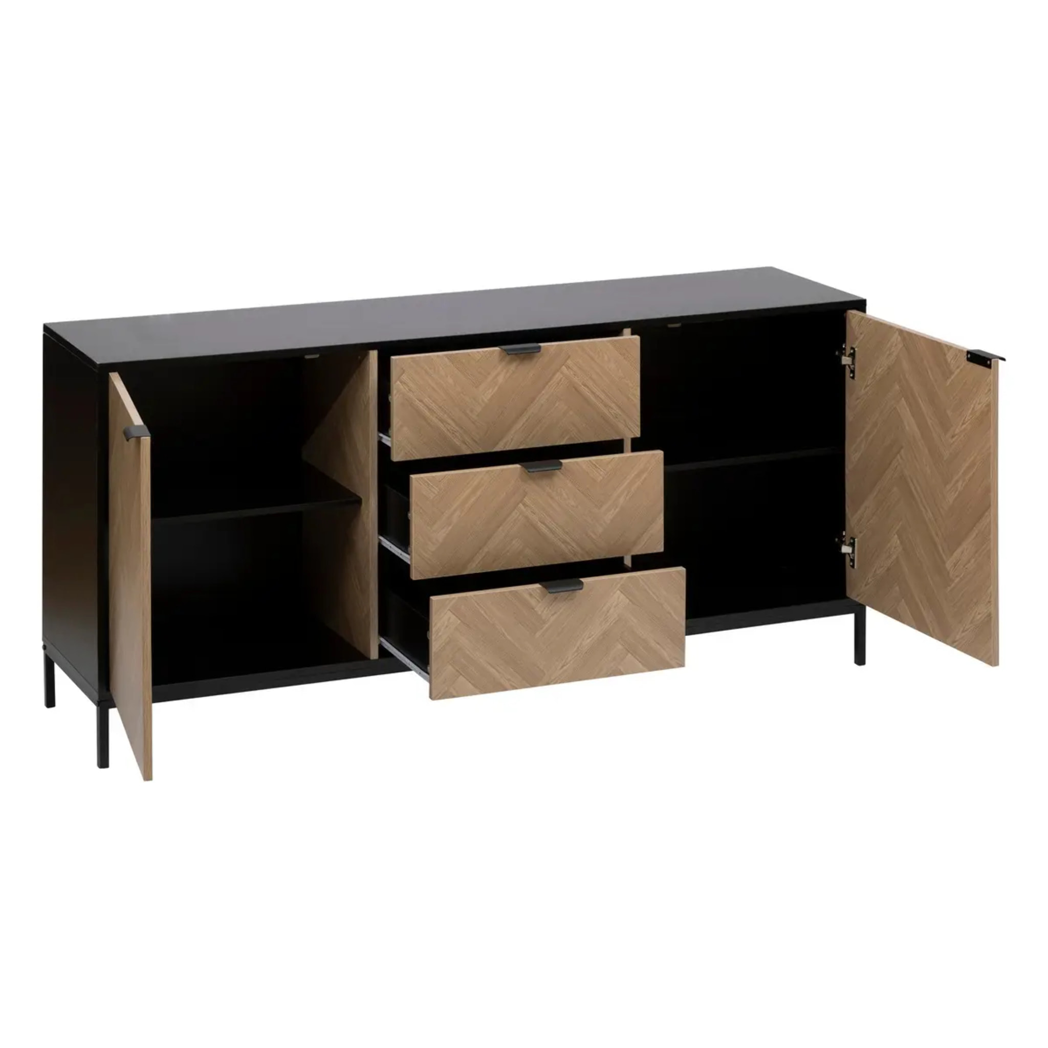 Buffet "Chevrons" 2 portes 3 tiroirs effet pin naturel 160x75cm