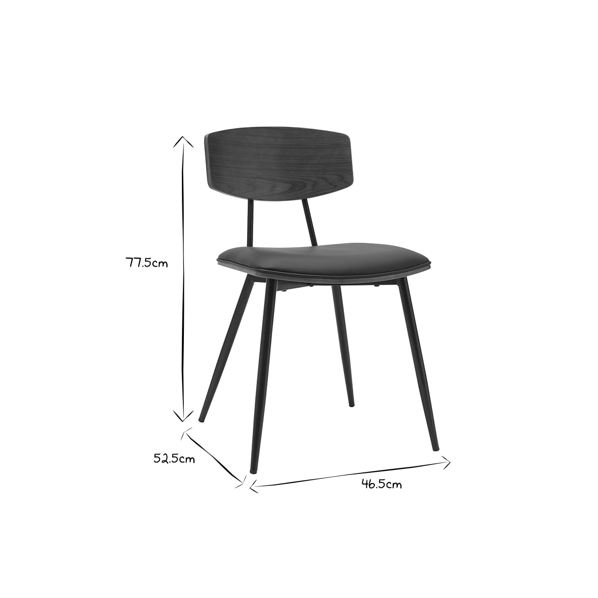 Chaises vintage en bois foncé noyer assises noires et métal noir (lot de 2) JOLINE