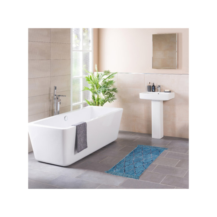 Tapis rectangulaire bleu style berbère avec franges - MOMBA