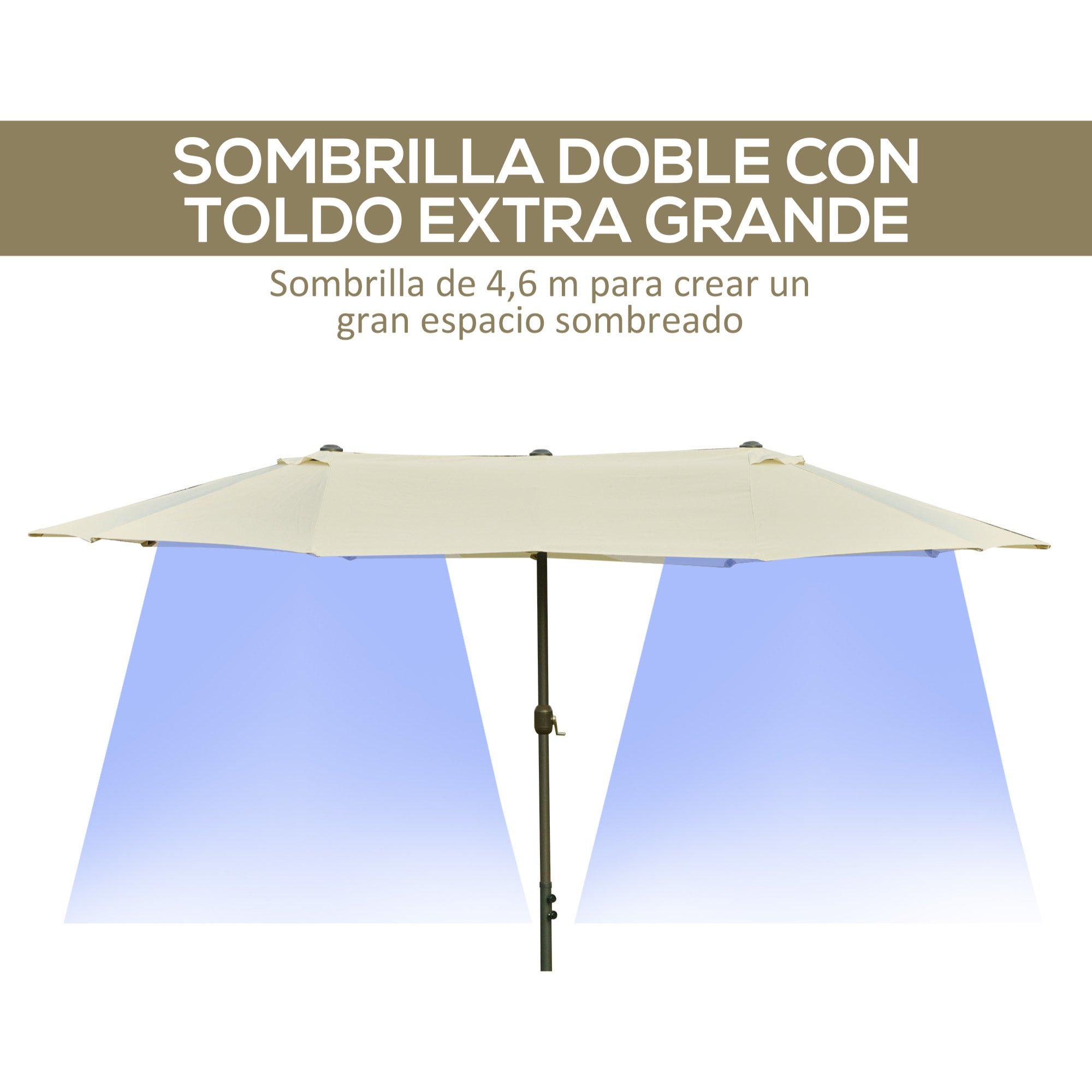 Sombrilla Doble 4,55x2,65 m Sombrilla Terraza Exterior con Manivela Manual Resistente al Agua y Protección Solar Sombrilla Grande para Terraza Playa Piscina Crema
