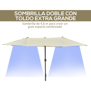 Sombrilla Doble 4,55x2,65 m Sombrilla Terraza Exterior con Manivela Manual Resistente al Agua y Protección Solar Sombrilla Grande para Terraza Playa Piscina Crema