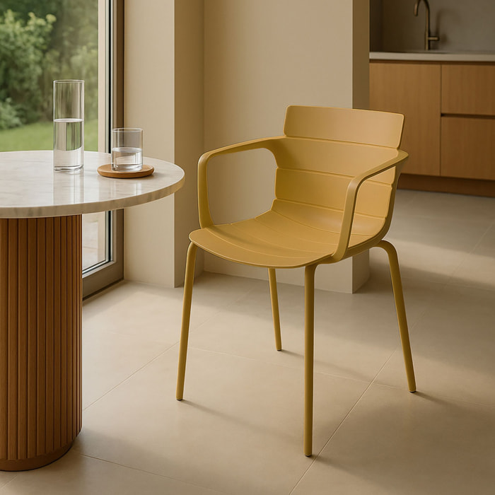 Lot de 4 fauteuils de table ocre en polypropylène et métal MONTAUK