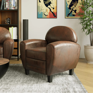 Fauteuil marron vieilli en microfibre - Club