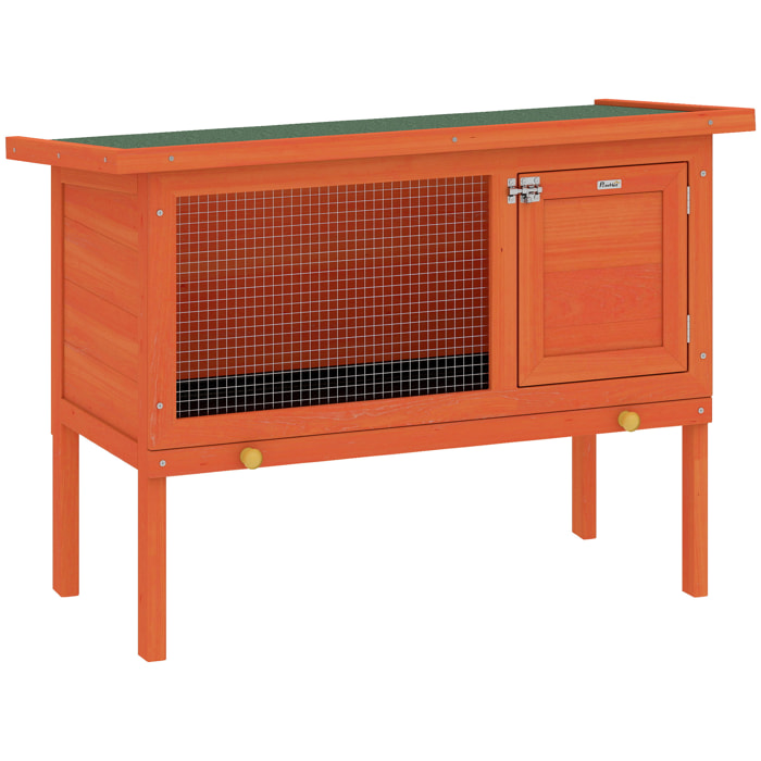 Conejera de Madera, Jaula para Conejos Medianos con Techo Asfáltico Abatible, Bandeja Extraíble, Puerta con Pestillo, Conejera Elevada Exterior, para Cobayas y Chinchillas, 90x45x65 cm, Naranja