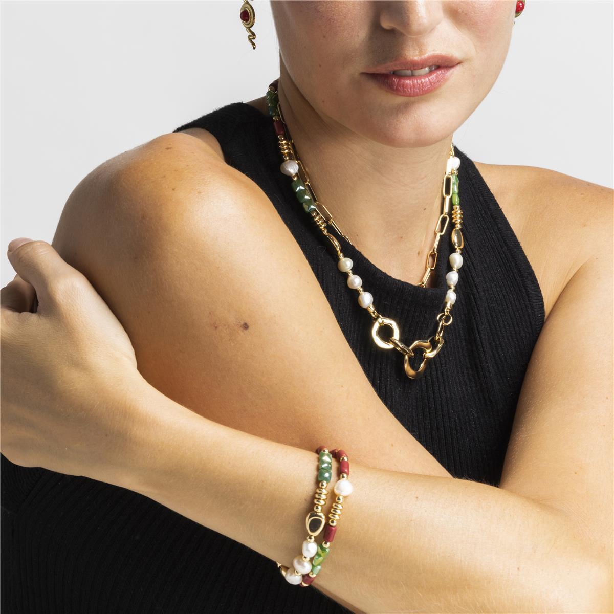 Pulsera con Perla Blanca acabado oro 18k