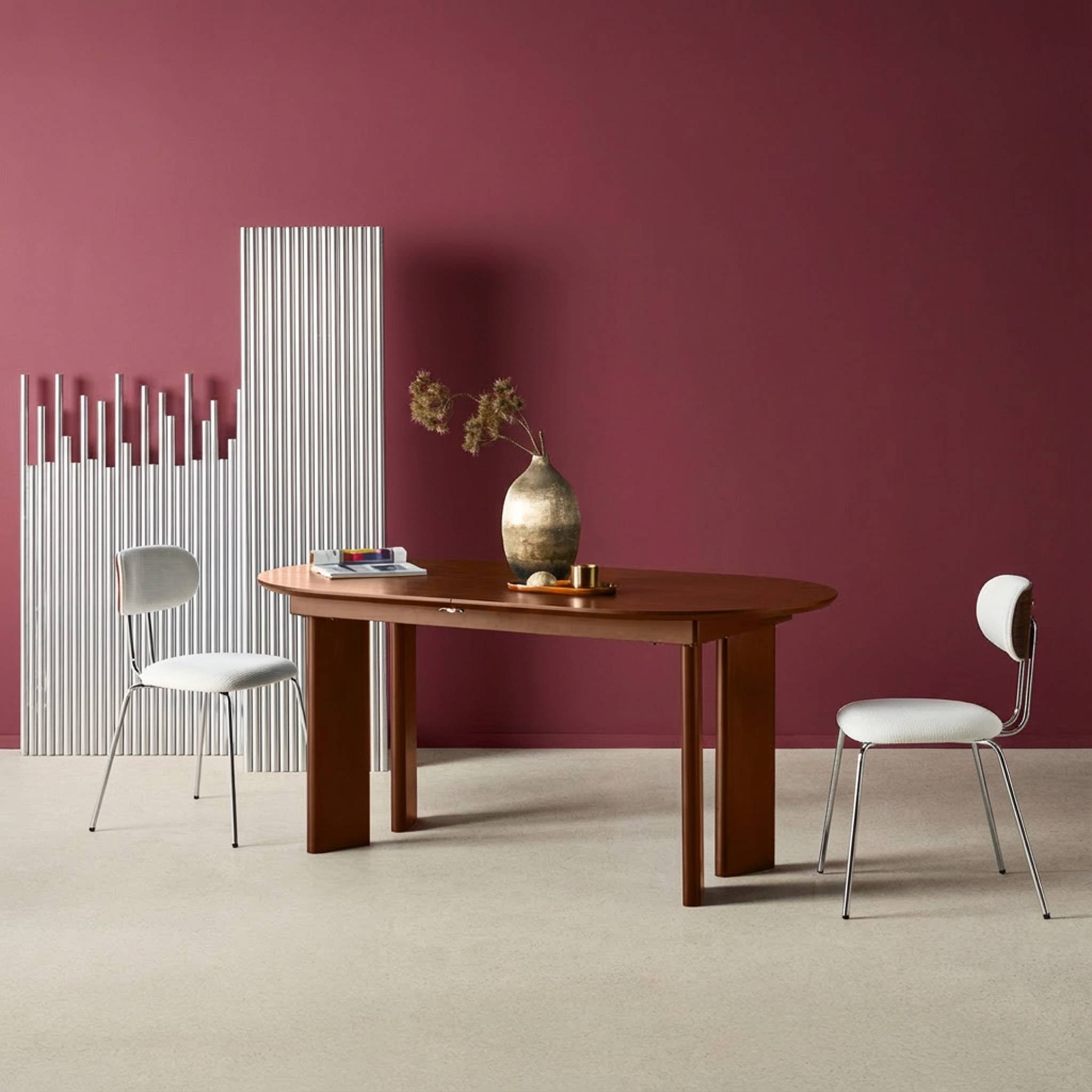 Table à manger oblongue extensible bois d'hévéa et placage chêne 6-8 places ALBANE