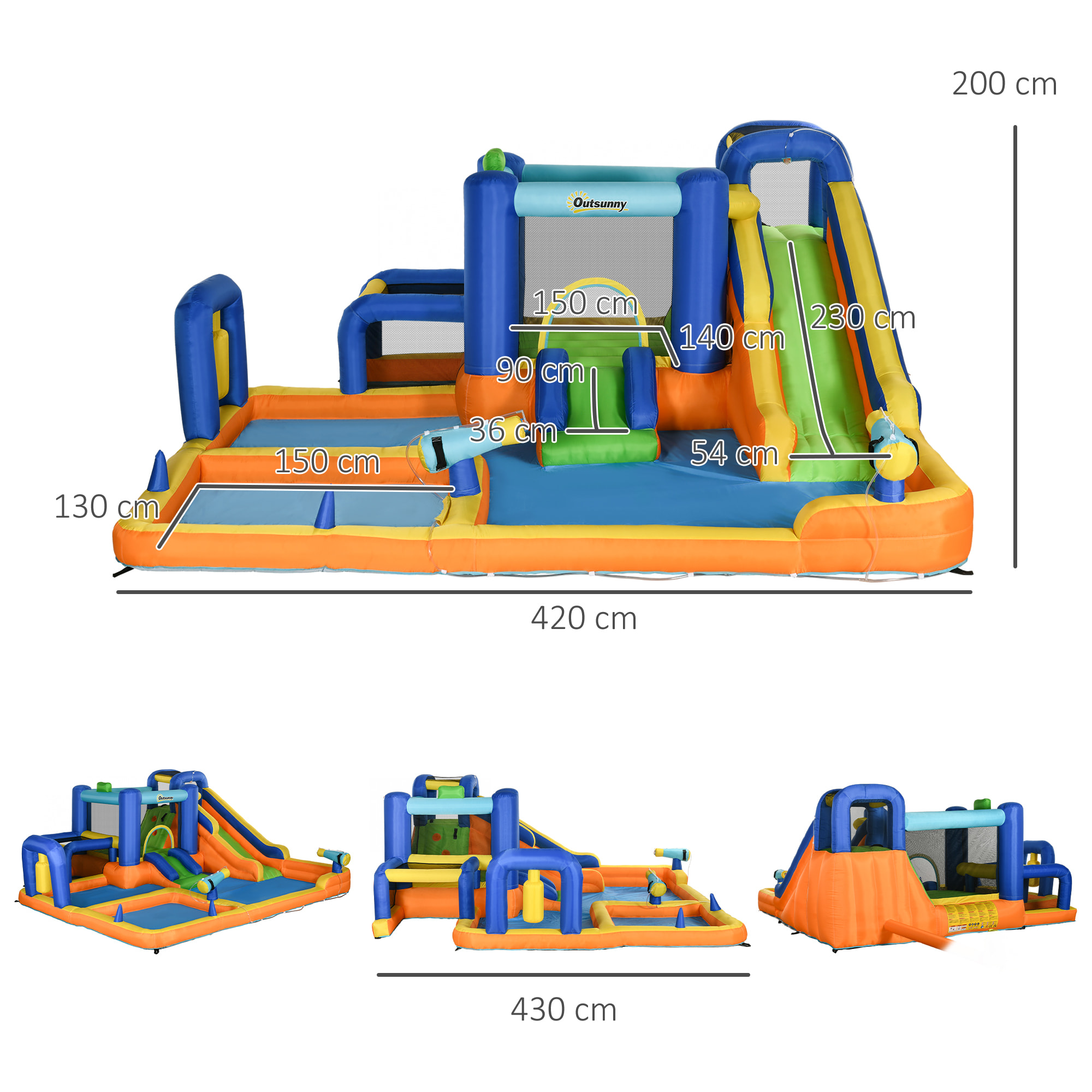 Outsunny Castillo Hinchable Infantil 7 en 1 Castillo Hinchable para Niños con Tobogán Piscina Muro de Escalada Inflador y Bolsa de Transporte 430x420x200 cm Multicolor