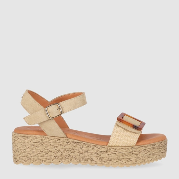 Sandalias de Serraje - Natural - Tacón: 5 cm
