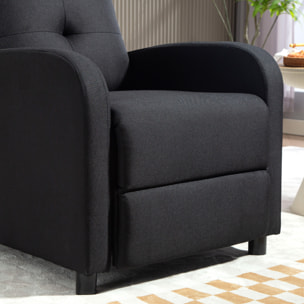 Sillón Relax Reclinable Manual, Sillón Relax de Lino con Apertura Push, Reposapiés, Respaldo Alto, Acolchado Grueso, Butaca Reclinable hasta 155º para Salón, Dormitorio, Oficina, Negro