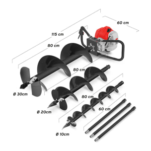 Taladro de tierra Ahoyador 75cc 5,2cv +3 brocas 10-20-30cm +3 alargos - Greencut GD750X