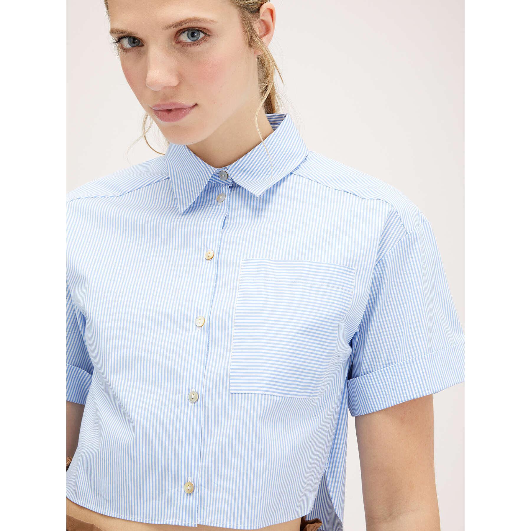 Motivi - Camicia corta a righe con tasca - Azzurro