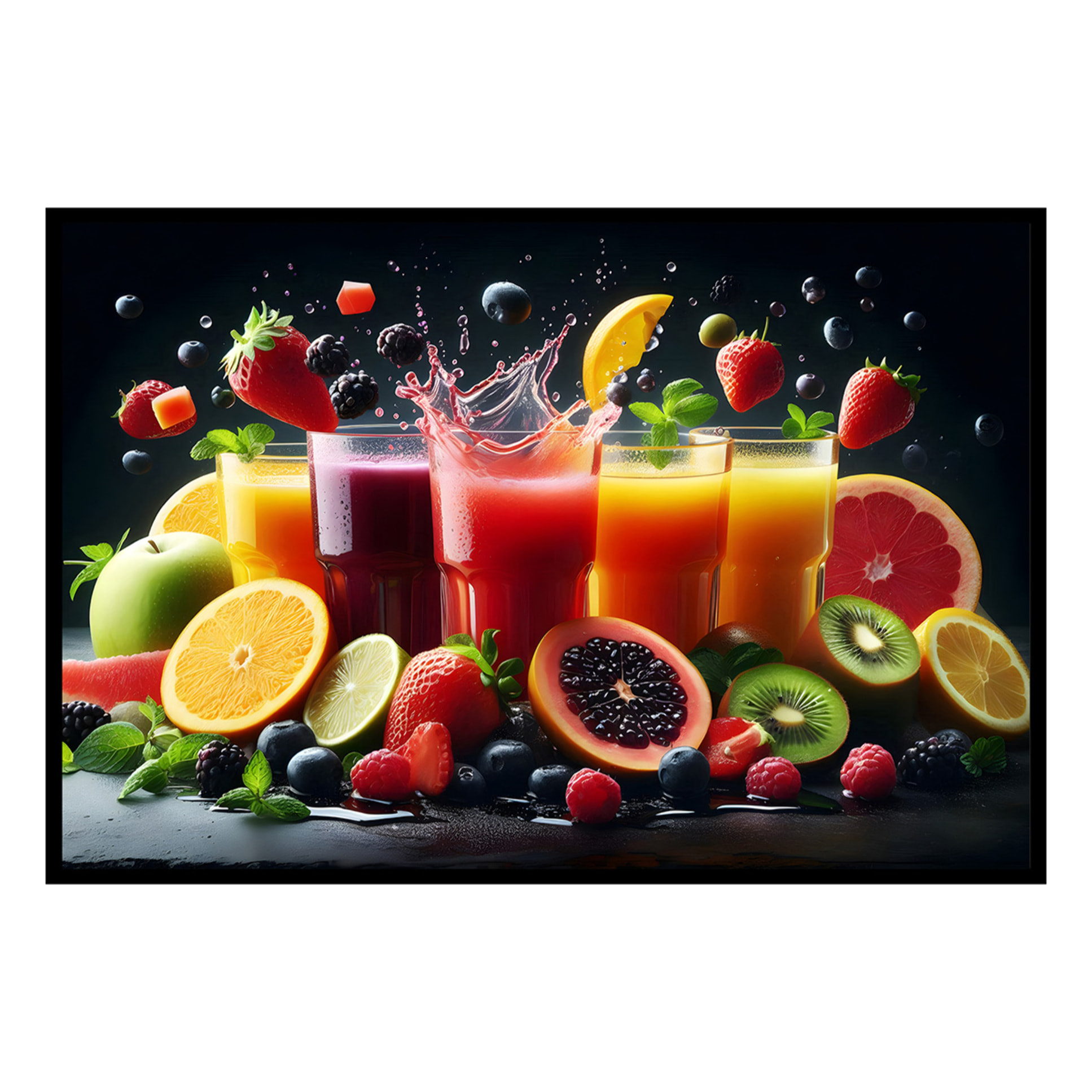 Affiche encadrée fruits rouges en éclaboussure Affiche + cadre en métal - Noir