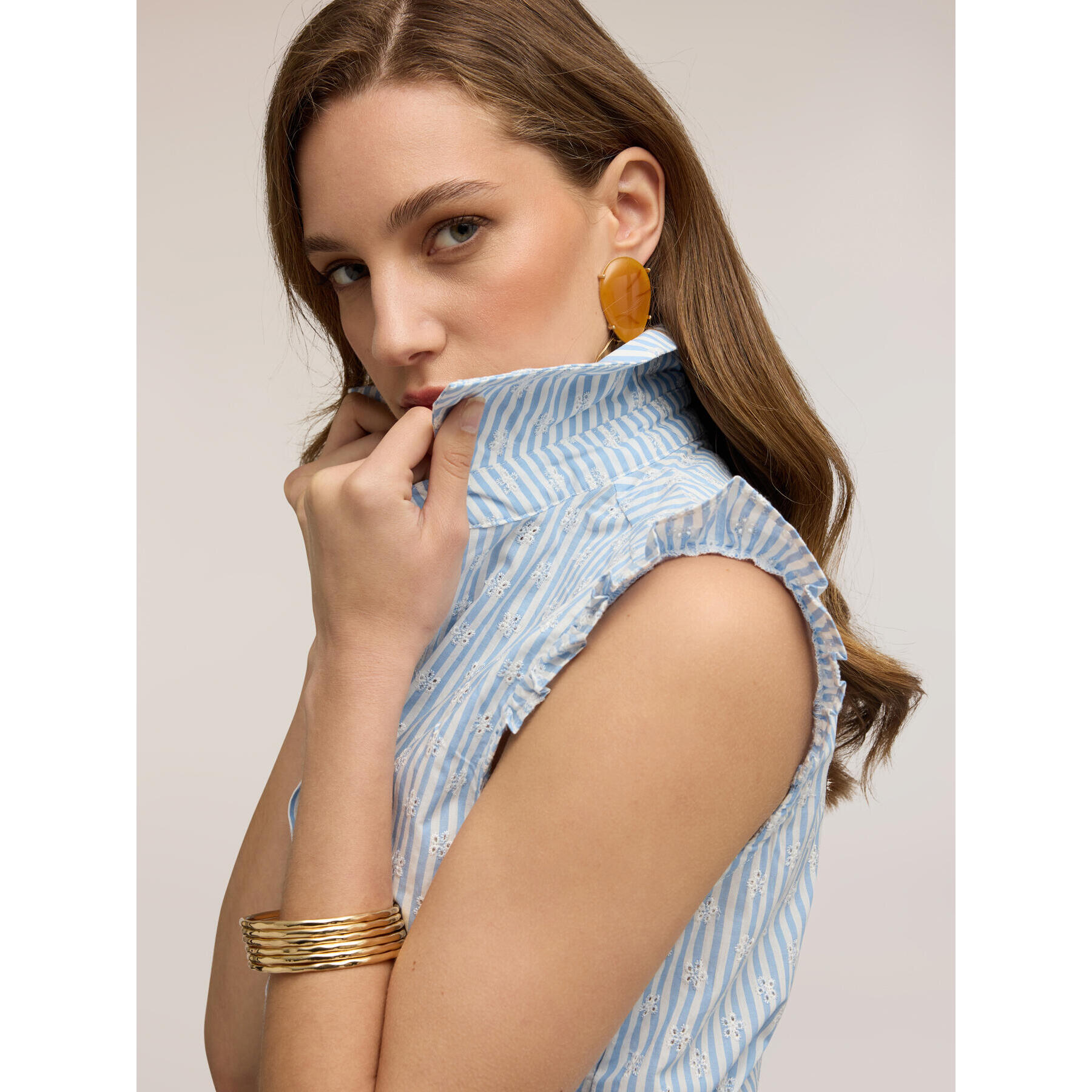 Motivi - Camicia senza maniche in popeline ricamato - Azzurro