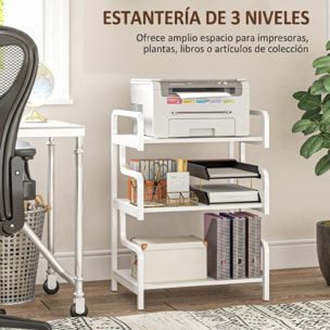 HOMCOM Soporte para Impresora de 3 Niveles, Mueble para Impresora con Marco de Acero, Estantería de Almacenamiento Multiusos para Escáner y Fax en Oficina, Casa, 55x40x77 cm, Blanco