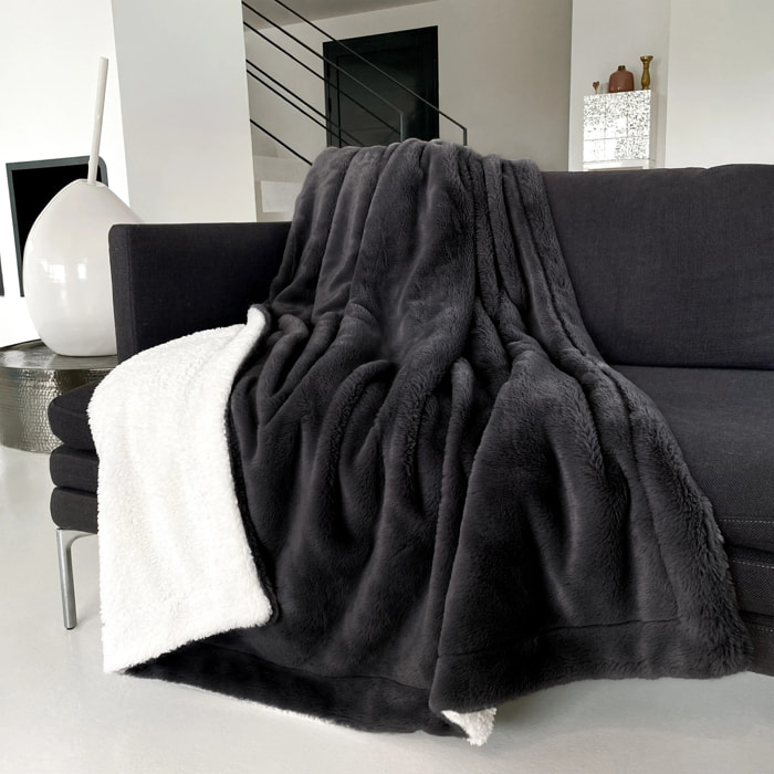 Plaid imitation "Lapin" - Cocoon Gris Anthracite - 610g/m²