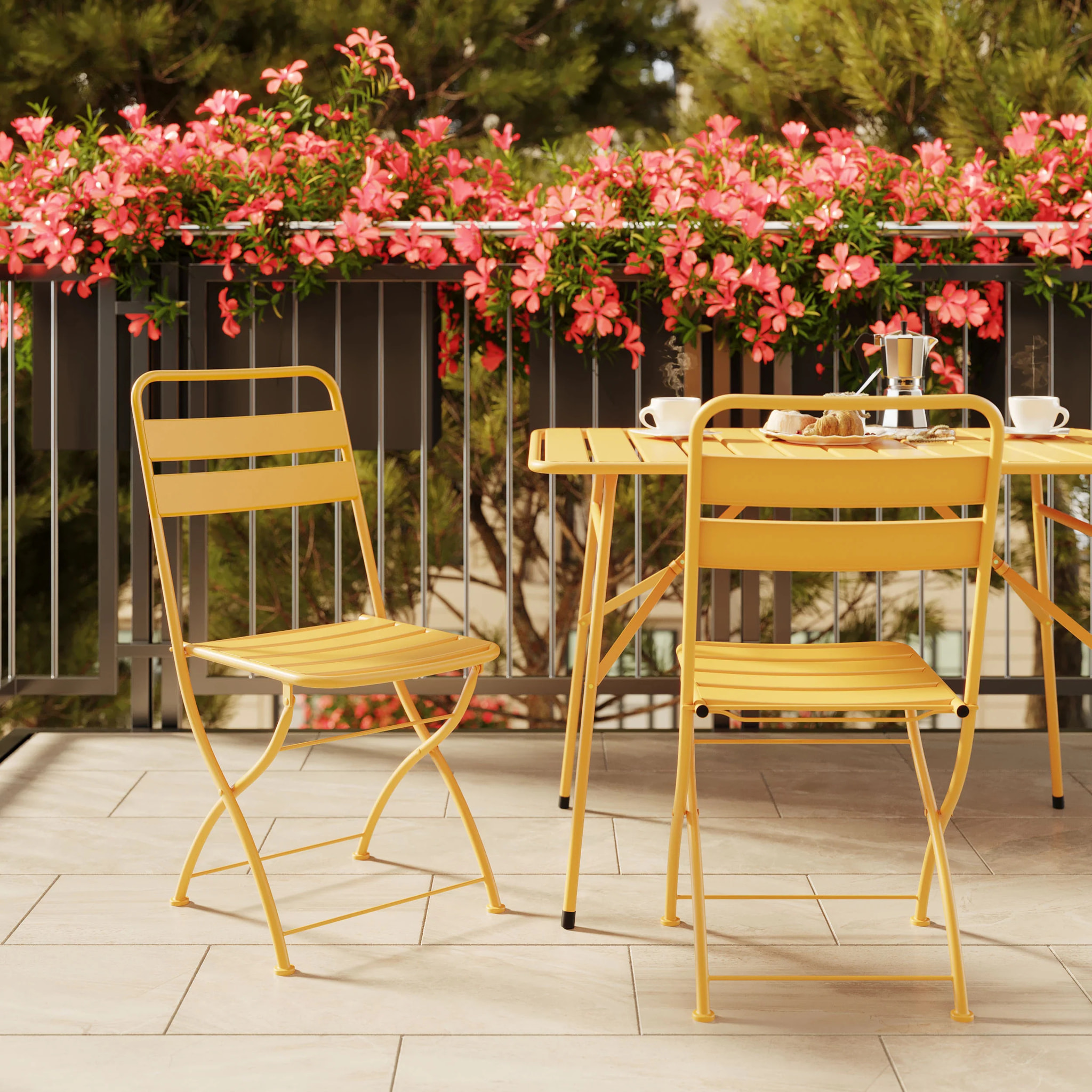 Lot de 2 chaises de jardin en métal jaune beurre, pliantes - Yumi