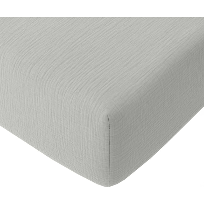 Drap Housse - Bonnet:30cm 100% gaze De Coton Gris Glacier