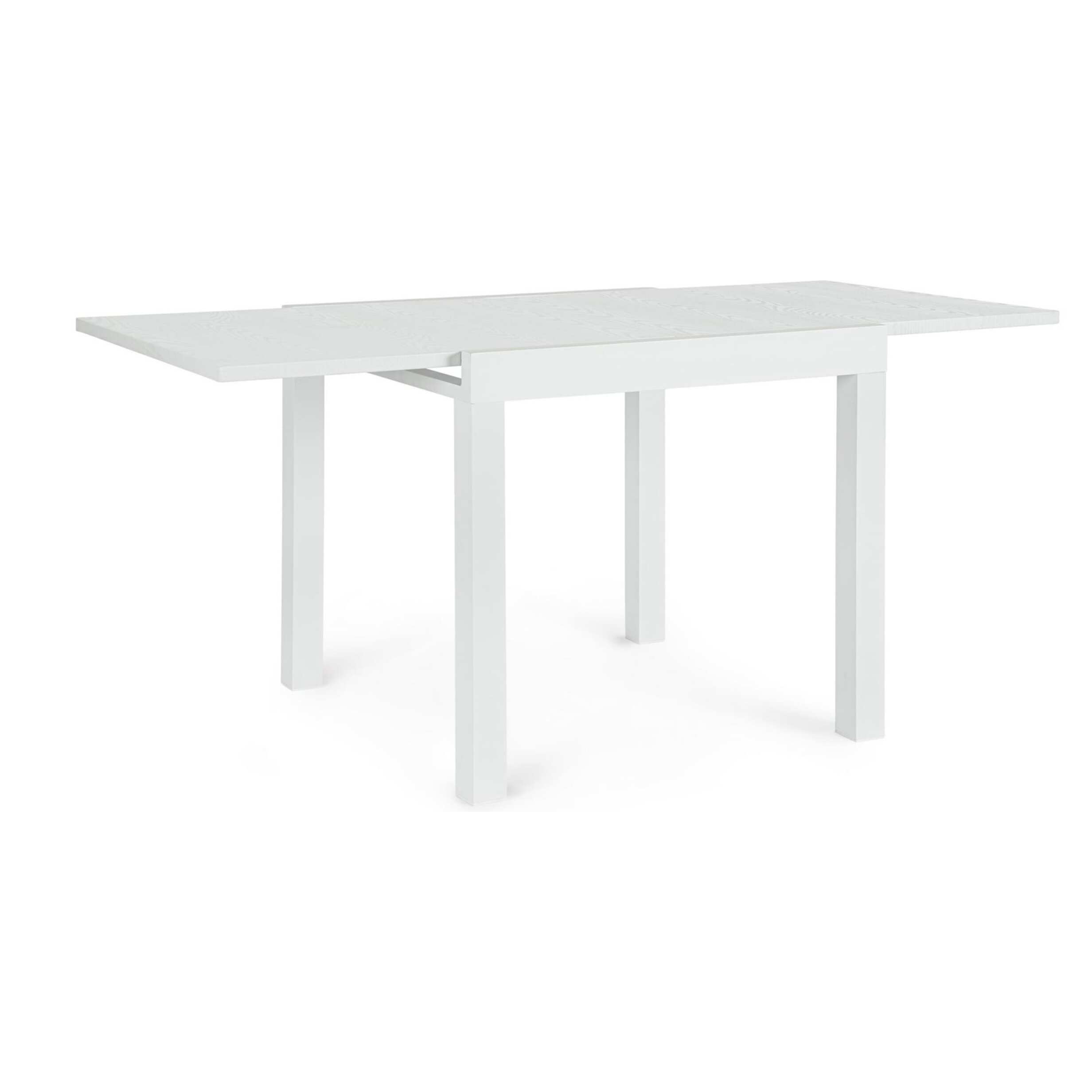Tavolo allungabile da giardino CLIV con piano effetto legno e struttura in alluminio bianco, 80×80 – 160×80 cm