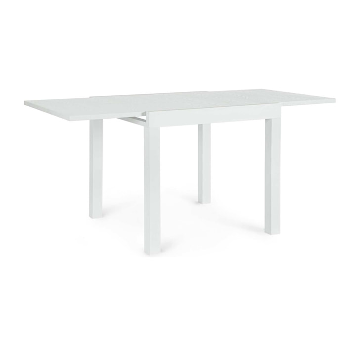 Tavolo allungabile da giardino CLIV con piano effetto legno e struttura in alluminio bianco, 80×80 – 160×80 cm