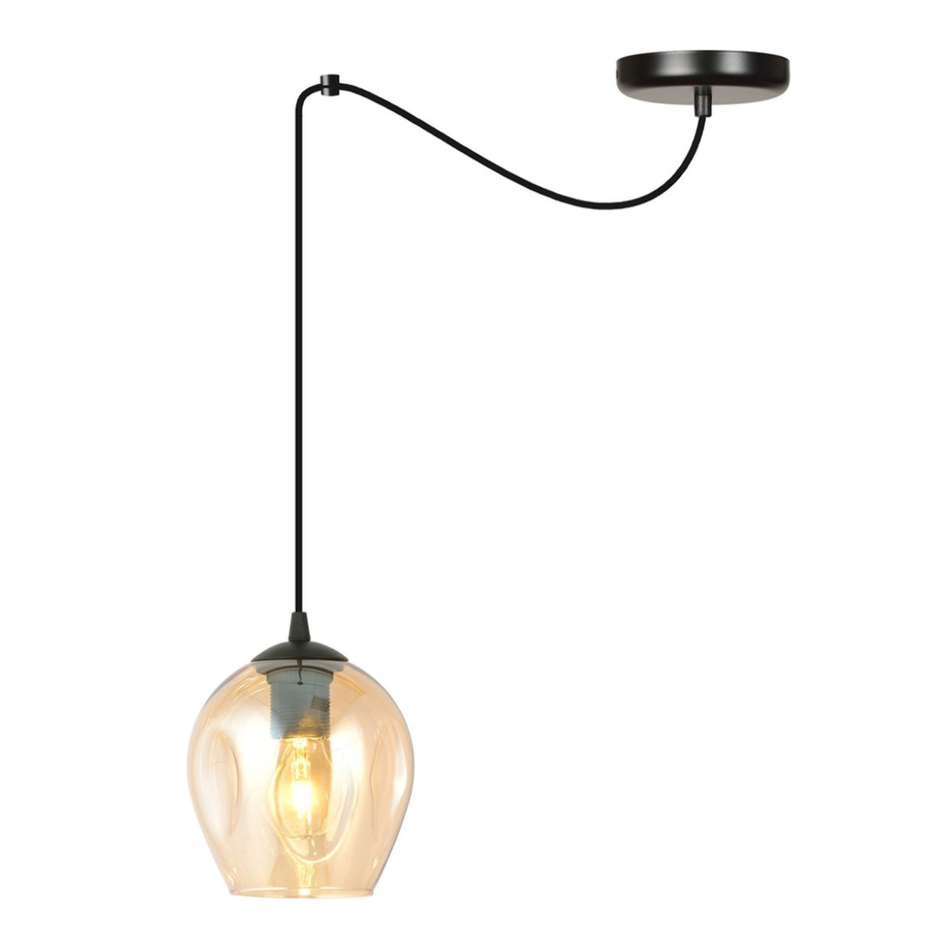 Lampada a sospensione LEVEL in acciaio nero e vetro ambrato