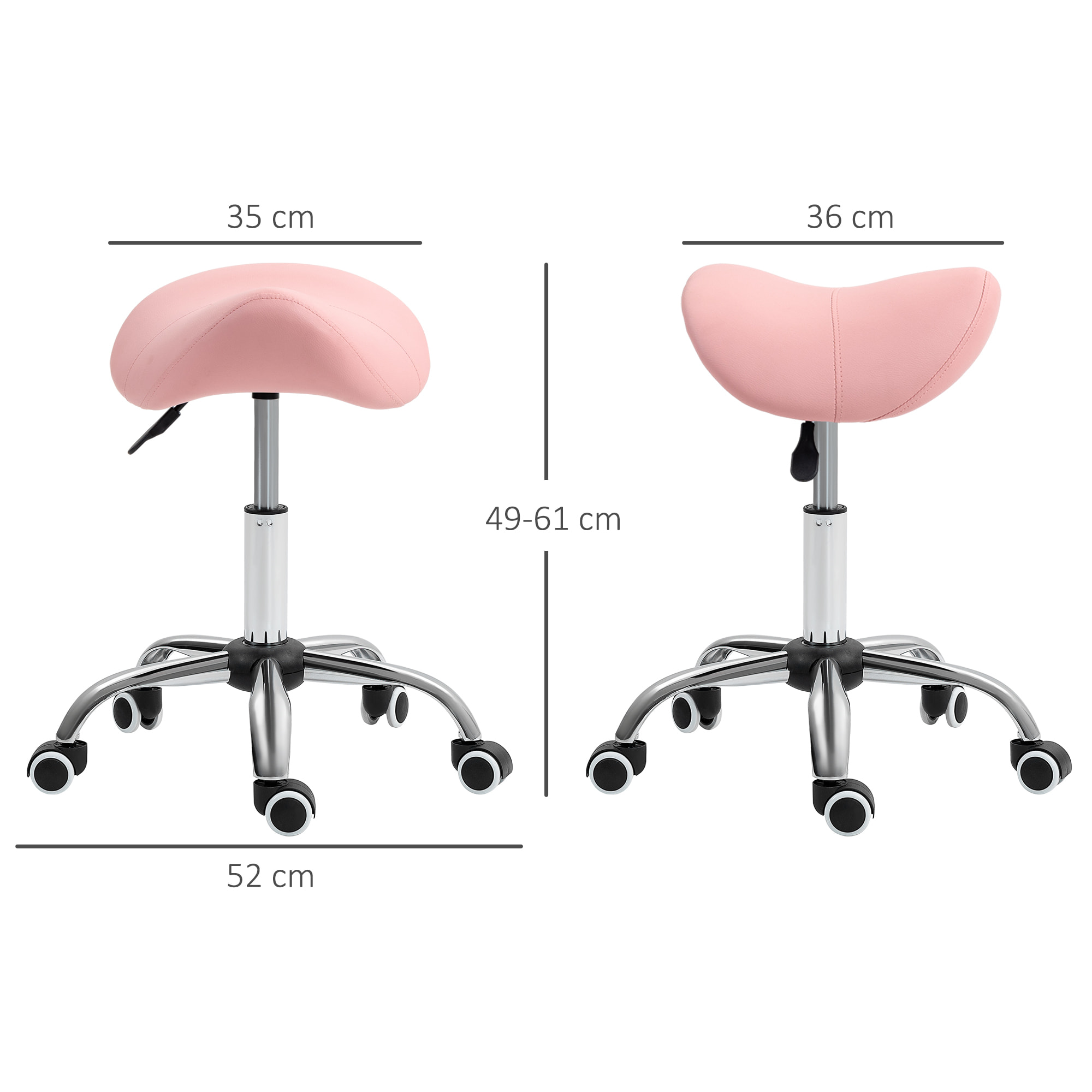 Tabouret de massage tabouret selle ergonomique pivotant 360° hauteur réglable revêtement synthétique rose chromé
