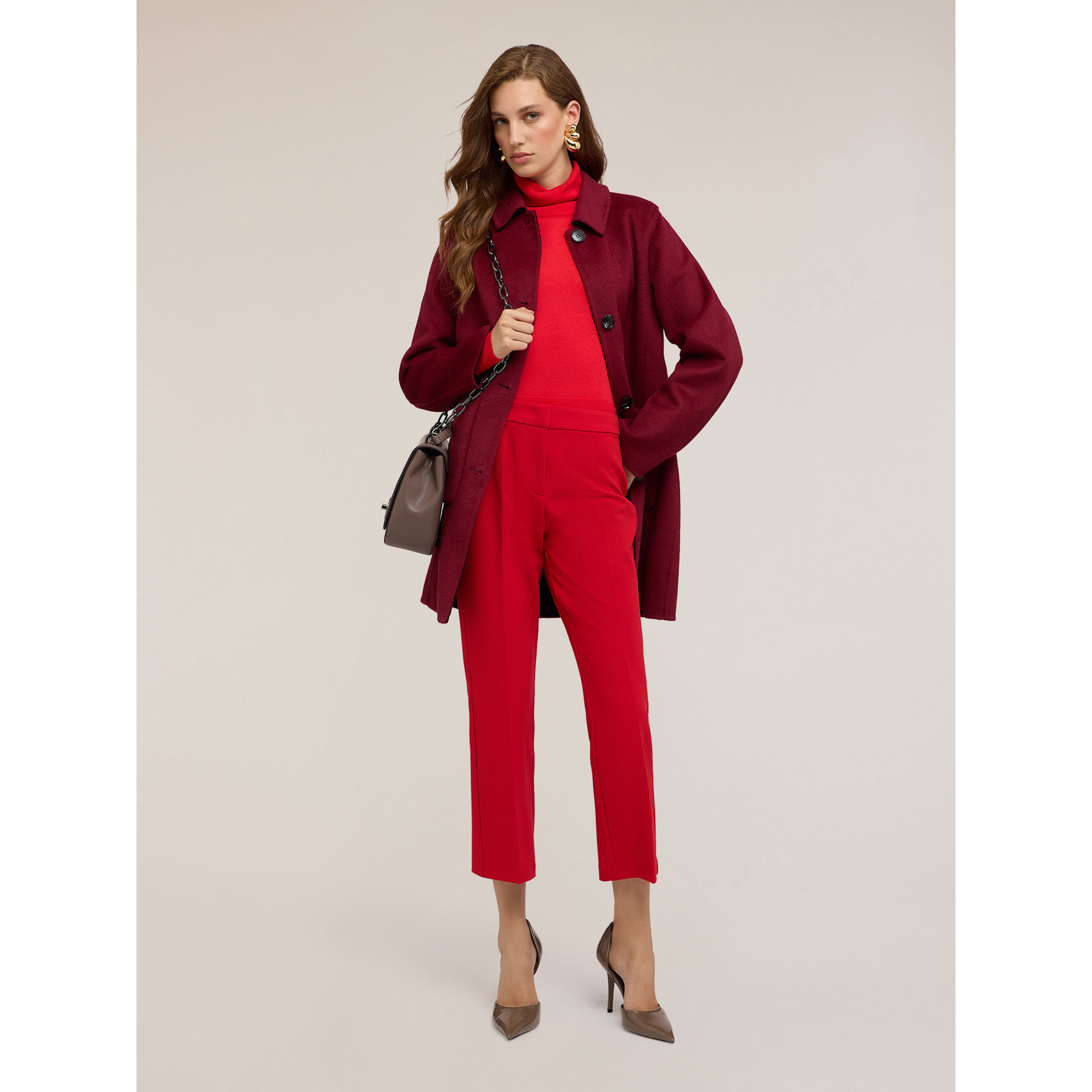 Motivi - Pantalones kick flare de poliéster y viscosa - Rojo