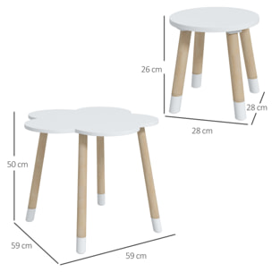 Juego de Mesa y 2 Sillas Infantiles Mesa con Sillas para Niños de 2-5 Años con Mesa en Forma de Flores Ø59x50 cm y Sillas Ø28x26 cm para Dormitorio Sala Blanco y Natural