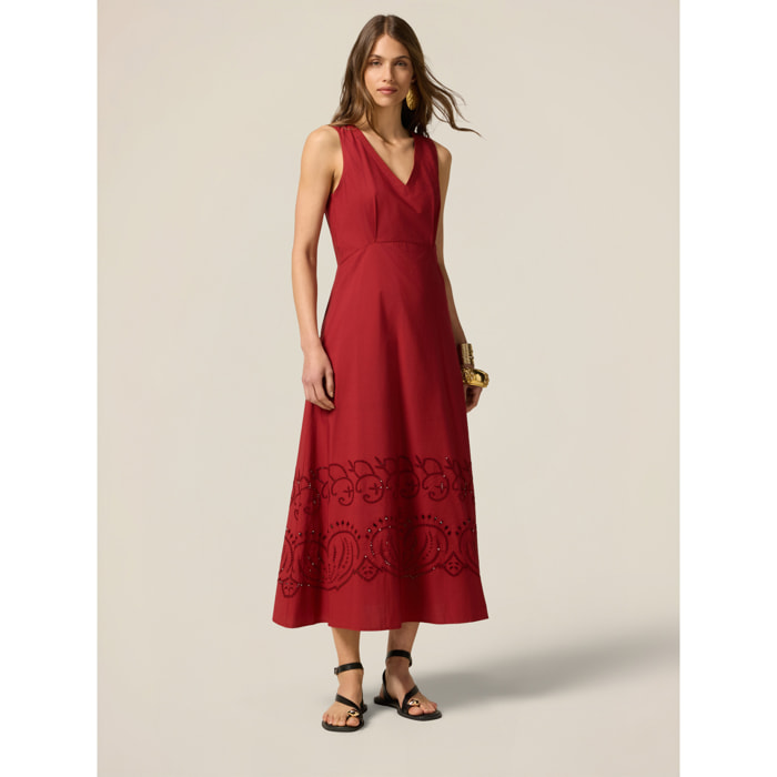 Oltre - Vestito linea ad A con ricamo sangallo - Rosso