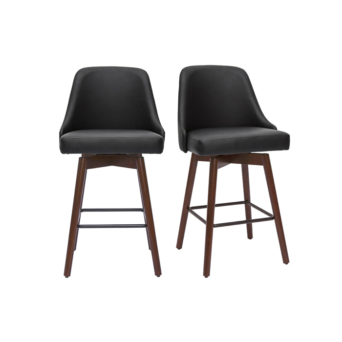 Tabourets de bar design pivotants 360° noir et noyer H65 (lot de 2) HASTA