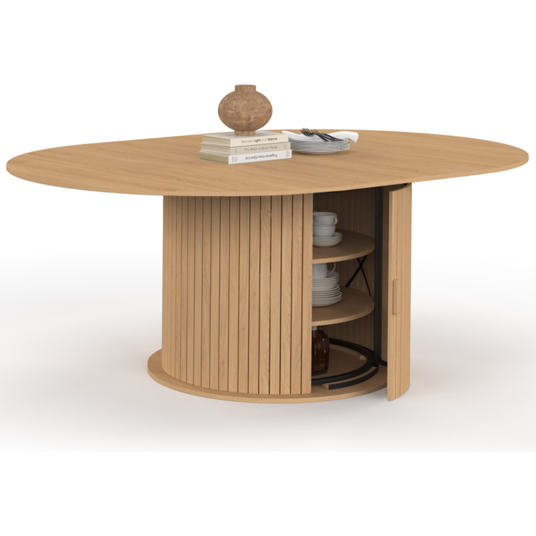 Table à manger ronde extensible Albane avec rangement Ø140-200cm