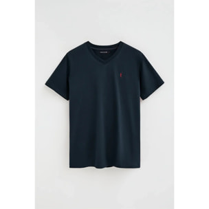 Camiseta azul marino de cuello pico con logo Rigby Go