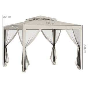 Carpa de Jardín 3x3 m Cenador Desmontable de Exterior Gazebo con 4 Mosquiteras Laterales Techo Doble y Marco Metálico Anti-UV Impermeable Pabellón para Terraza Patio Beige