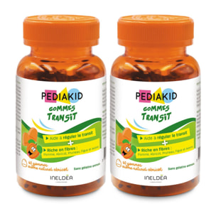 PEDIAKID - Gommes Transit - Complément alimentaire à base de fruits et d'Avoine - Riche en fibres - Aide à réguler le transit intestinal - Arôme naturel abricot - 60 gommes - Lot de 2