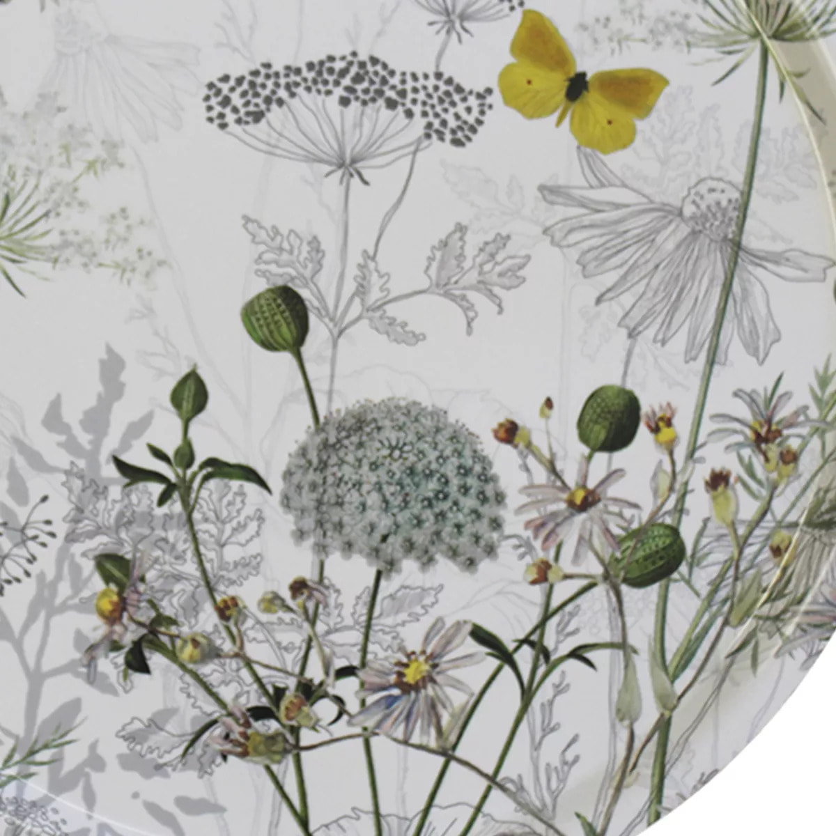 Plateau bois imprimé gris jaune Escapades magiques blanc