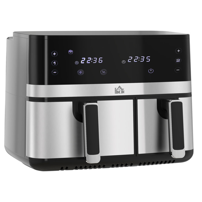 Friteuse à air 2700W - air fryer - double compartiment 8,5L - 8 programmes, température réglable, timer, 2 paniers - noir