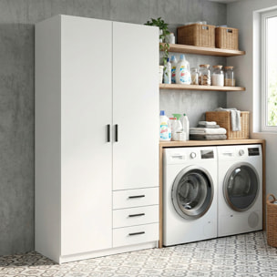 Armadio Con 2 Ante E 3 Cassetti Armadietto Multiuso Con Barra Appendiabiti E 4 Ripiani Di Cui 2 Regolabili Design Moderno 98.5x49.8x200.4 Cm Bianco