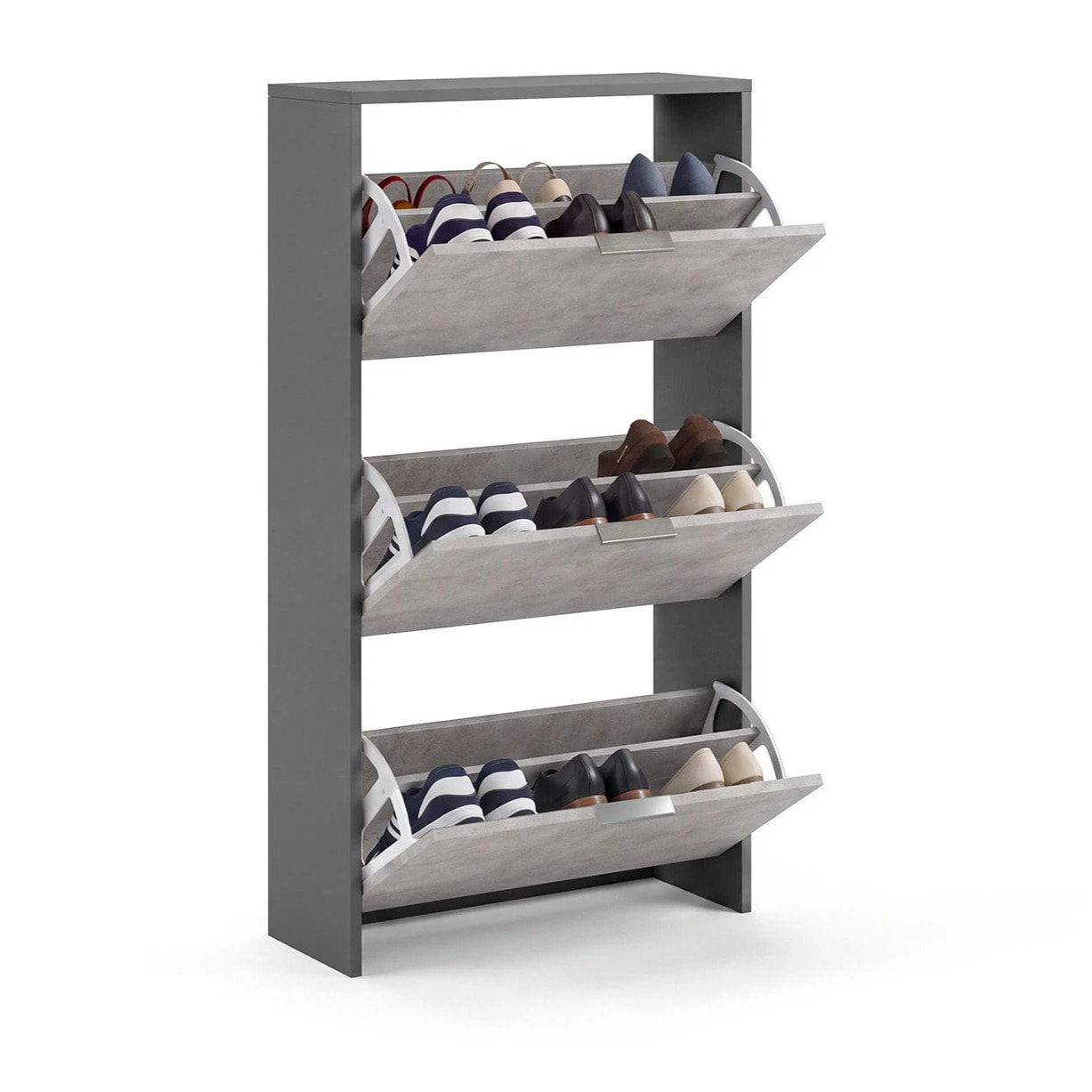 Zapatero de 3 puertas abatibles en gris grafito y gris cemento 60x113 cm Remi Gris Grafito - Gris Cemento