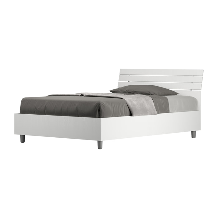 Lit avec sommier 120x190 tête de lit inclinéeavec des lames frêne blanc Ankel