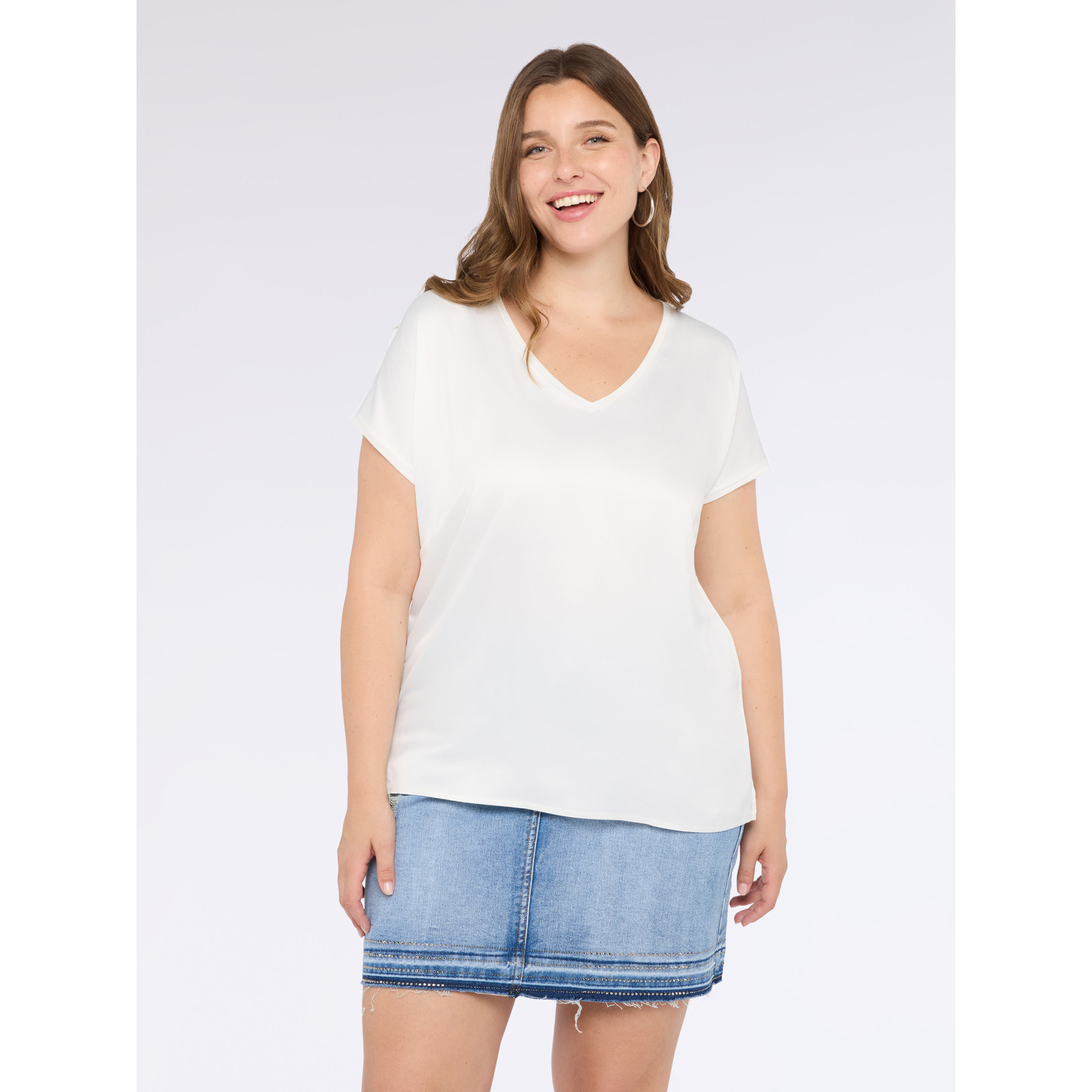 Fiorella Rubino - T-shirt bimaterica con scollo a V - Bianco