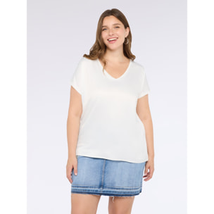 Fiorella Rubino - T-shirt bimaterica con scollo a V - Bianco