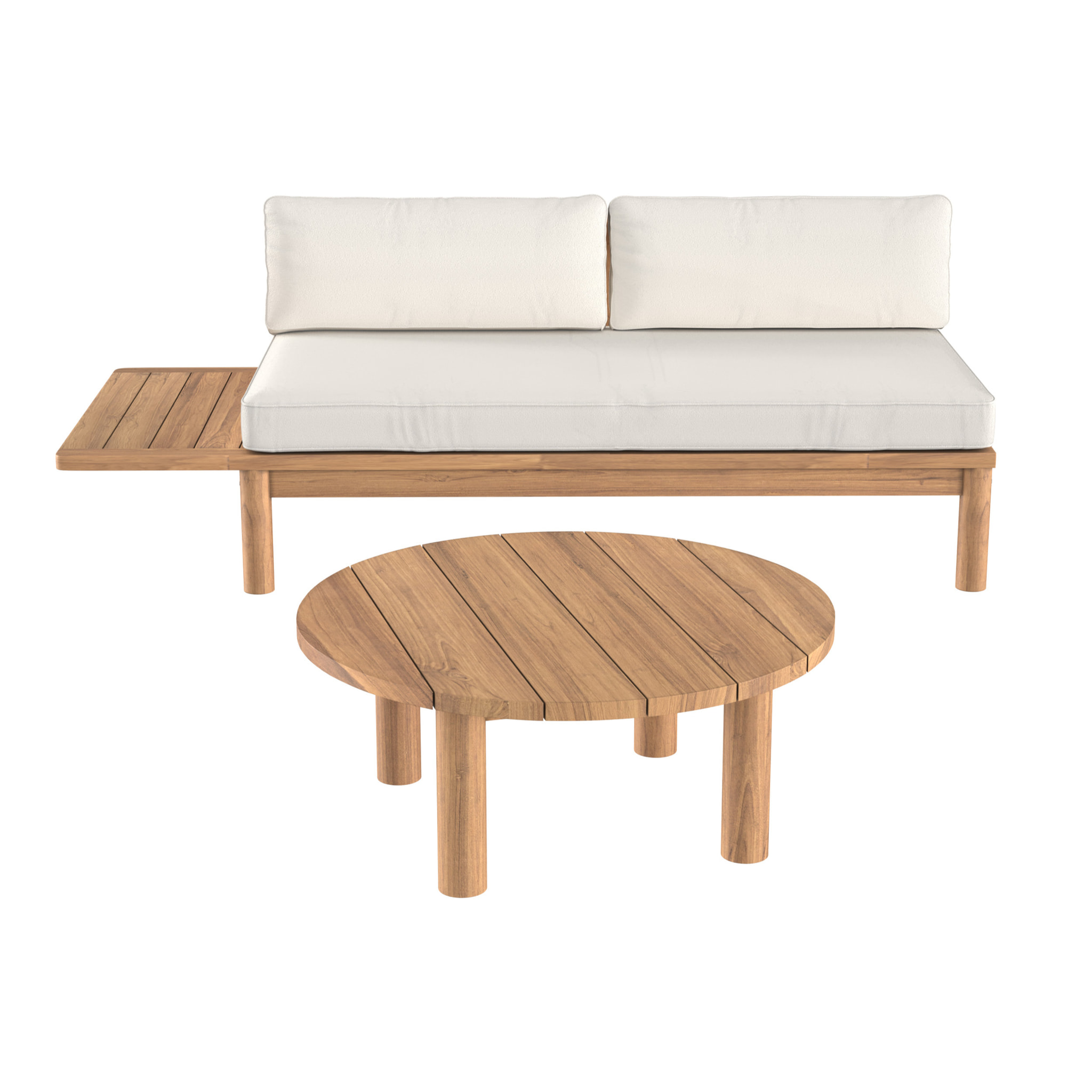 Salon de jardin en teck massif avec un canapé et une table basse ronde - Aurland