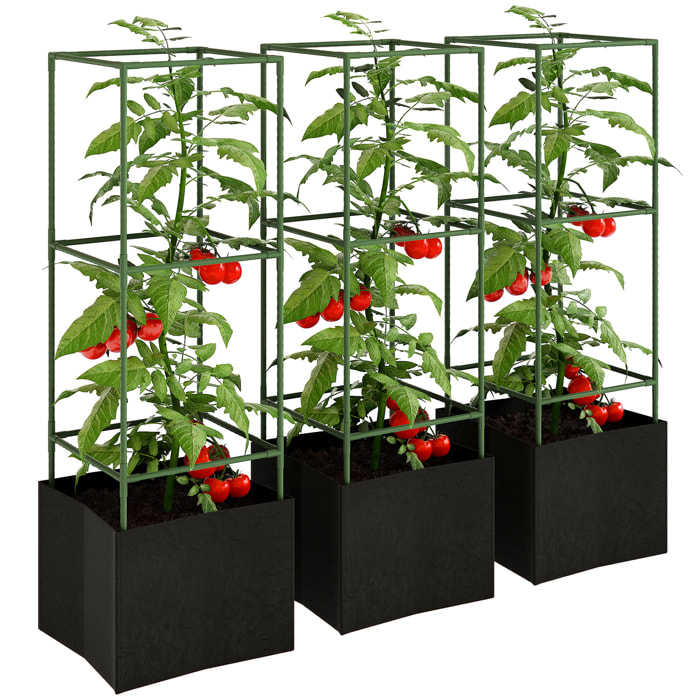 Cages à tomates tuteurs modulables - lot de 3 - non tissé noir acier thermolaqué vert